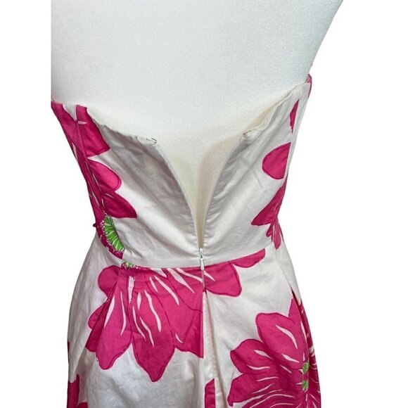 Lilly Pulitzer Strapless White & Pink Floral Fit and Flare Dress, Size 8 - Picture 5 of 6